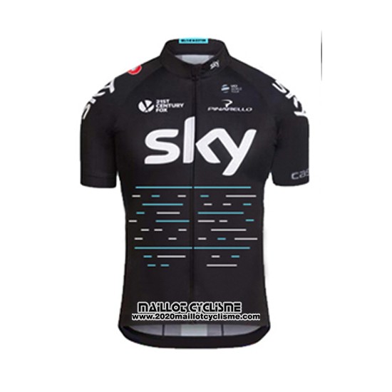 2017 Maillot Ciclismo Sky Bleu et Noir Manches Courtes et Cuissard